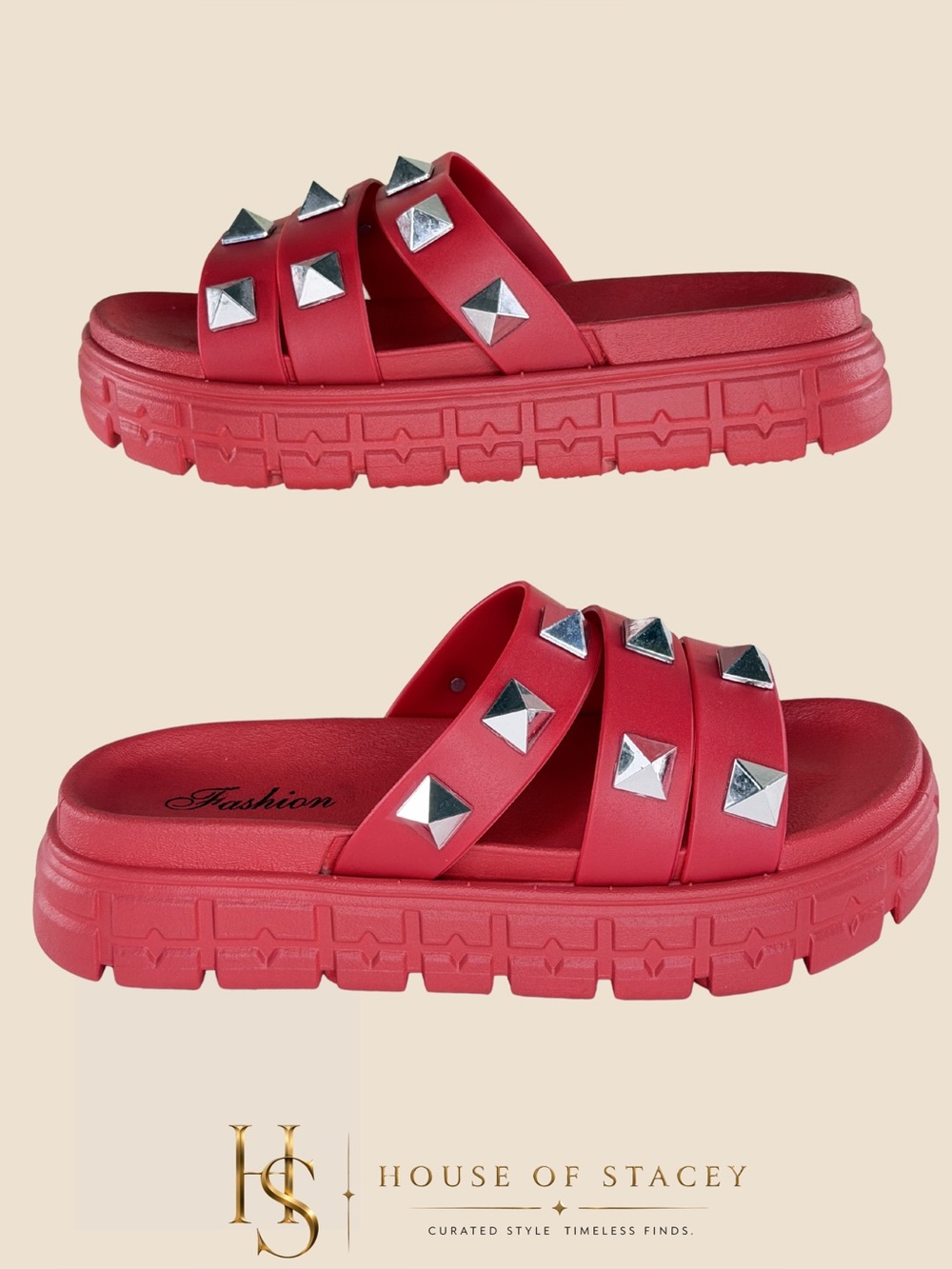 Red Studded Women's Sandal Platform Slipper 5.5 - 6 (36 EU)